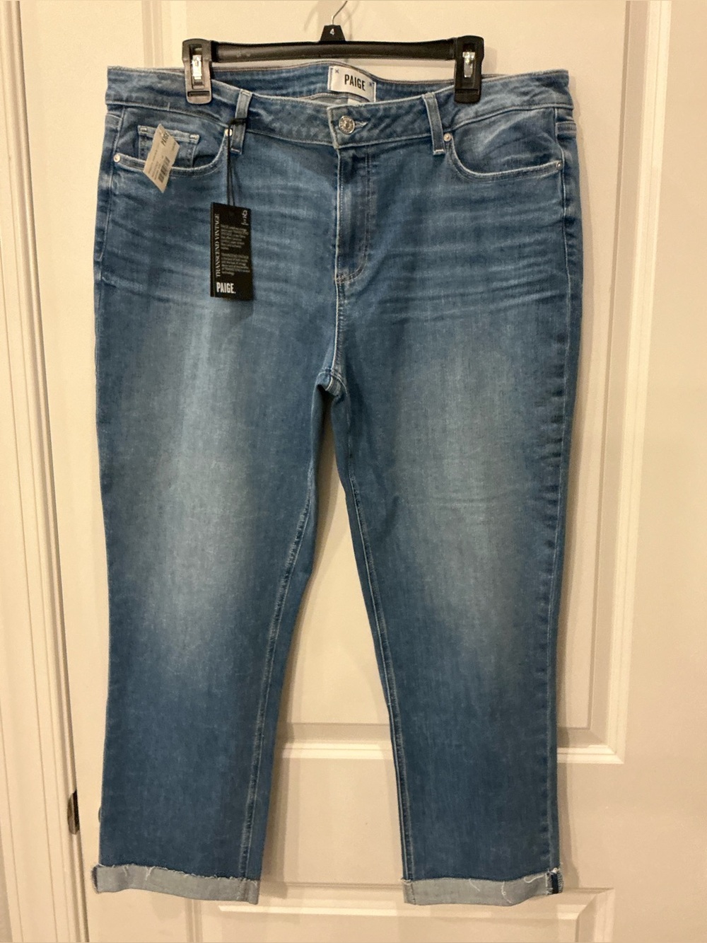 PAIGE Medium Wash Cropped Slim Jeans